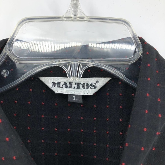Maltos Men's Button Front Shirt Size L Swiss Dot Jacquard Check Black & Red S134 - Picture 9 of 11